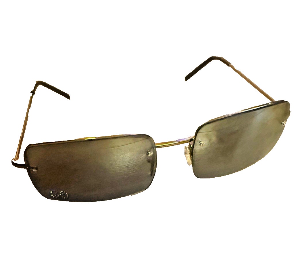 Gucci Rimless Rectangular Sunglasses Gold Gray Italy